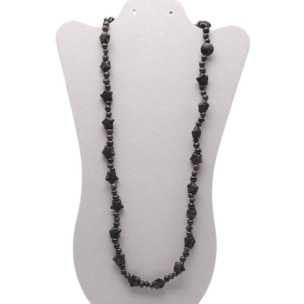 Vintage Qaxacan Barro Negro Pottery Stars Beaded Necklace No Clasp